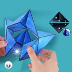 Interactive magnetic geometric puzzle toy with luminous blue panels and metal balls, designed for educational and STEM learning.