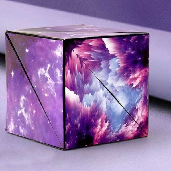 Colorful galaxy-themed decorative cube with cosmic cloud patterns.