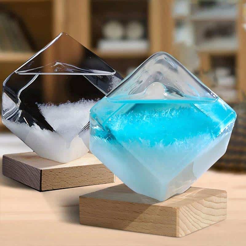 Vortex Ice Cubes in Glass Bowls for Science Decor and Educational Experiments.