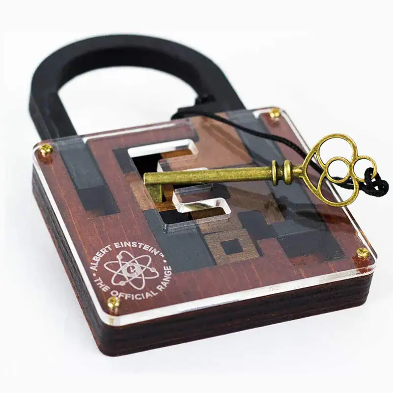 Unique Albert Einstein-themed lock with a vintage-style key, perfect for science enthusiasts and educational decor.
