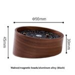 Wooden magnetic bead clock with walnut finish, featuring a 90mm diameter and 45mm height, ideal for educational and decorative purposes.