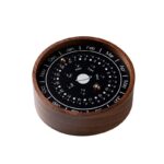 Stylish wooden calendar clock with moon phase display, perfect for science-themed decor and educational spaces.