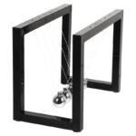Classic Newton's Cradle with five metal balls demonstrating conservation of momentum and energy. Perfect for science education and office decor.
