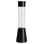 Modern portable lava lamp with black base and cap, ideal for science decor and educational displays, showcasing colorful flowing wax inside a clear glass tube.
