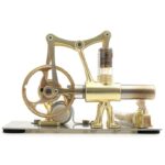 Steampunk-style mechanical device with gears, levers, and a glass tube, showcasing vintage scientific equipment design.