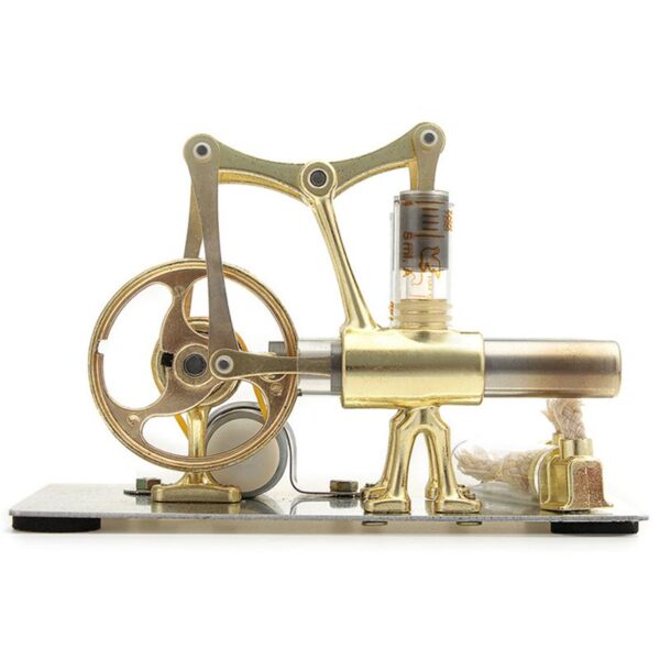 Steampunk-style mechanical device with gears, levers, and a glass tube, showcasing vintage scientific equipment design.