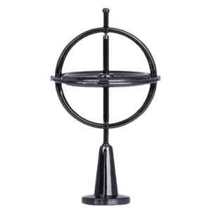 A vintage-style black armillary sphere model for science decor and educational purposes.