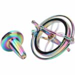 Colorful iridescent metal gyroscope toy for science experiments and decor.