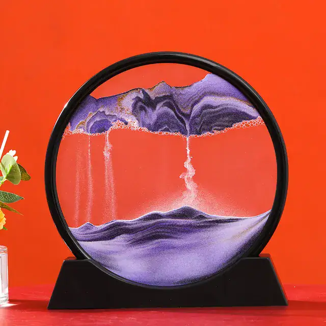 Mesmerizing magnetic fluid art inside a circular frame with vibrant purple and orange hues, creating dynamic swirling patterns.