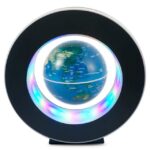 Modern Earth globe LED lamp with illuminated continents and oceans, perfect for science decor and educational purposes.