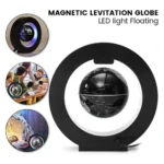 Magnetic levitation globe with LED light floating in mid-air, showcasing a modern educational science gadget for learning about Earth's geography and magnetic fields.