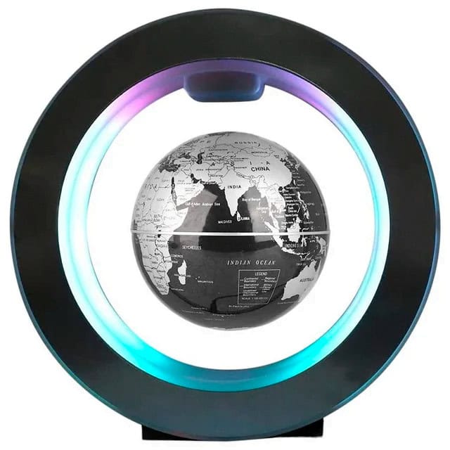 Earth Globe with LED Light Ring Modern globe with LED light ring displaying a black and white map of the world, perfect for educational and decorative purposes.