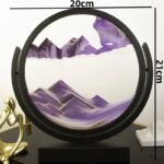 A round black frame containing a purple mountain landscape illustration, perfect for science-themed decor and educational settings.