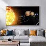 Artistic depiction of the Sun and planets in the solar system, ideal for educational decor.