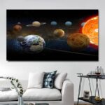 Colorful solar system model wall art depicting planets and the sun, perfect for educational spaces, bedrooms, or living rooms to inspire curiosity about astronomy.