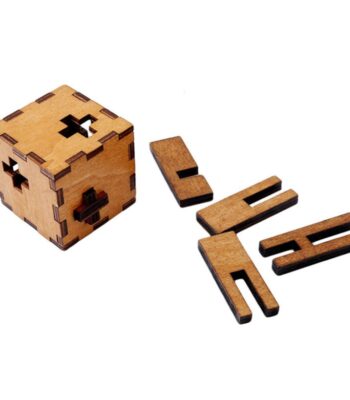 Wooden puzzle cube with interlocking pieces for educational and brain-teasing fun, perfect for science and STEM learning activities.
