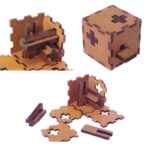 Intricate wooden puzzle box with interlocking pieces and hidden compartments, perfect for educational purposes and decorative display.