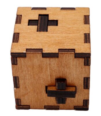 Wooden puzzle cube with interlocking pieces for educational play and brain development, perfect for kids and adults.