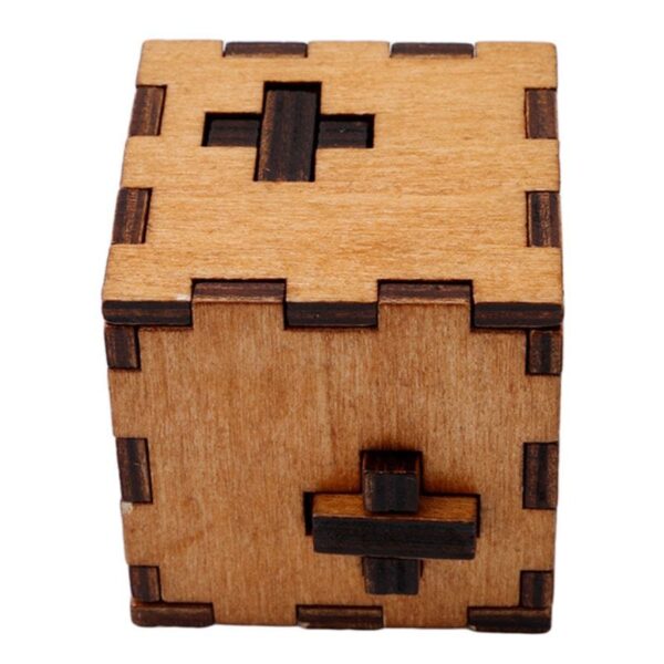 Wooden puzzle cube with interlocking pieces for educational play and brain development, perfect for kids and adults.