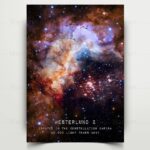 Westerlund 2 star cluster in the Carina constellation, showcasing vibrant nebulae and numerous stars, approximately 20,000 light-years from Earth.