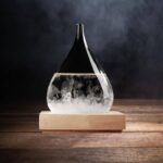 Elegant glass flask with bubbling chemical reaction on a wooden base, perfect for science decor and educational displays.