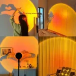 Warm sunset light projection on walls creating a cozy ambiance with vibrant orange and yellow hues. Perfect for home decor and relaxing atmospheres.