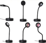 LED desk lamp with adjustable flexible neck and built-in magnifying lens for detailed work or reading. Compact, modern design suitable for study or workspace.
