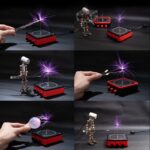 Interactive electrostatic science kit demonstrating static electricity with sparks, mini Tesla coil, and conductive objects for educational fun.