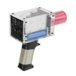 High-tech water gun with digital controls and transparent casing for educational science demonstrations.