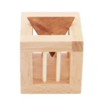 Wooden geometric puzzle toy for children, featuring a cube with a triangular pyramid inside, designed to promote spatial awareness and fine motor skills.