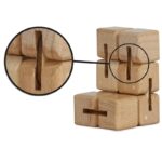 Wooden puzzle blocks with interlocking slots for children’s educational play and development.
