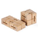 Wooden brain teaser puzzle with interlocking blocks for cognitive development and entertainment, suitable for children and adults.