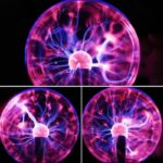 Colorful plasma globe with electric arcs and lightning effects, showcasing vibrant pink, purple, and blue electrical discharges inside a glass sphere.
