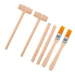 Set of wooden toy hammer and paintbrushes ideal for children's educational and creative play activities. Safe, durable, and perfect for science-themed decor or learning projects.