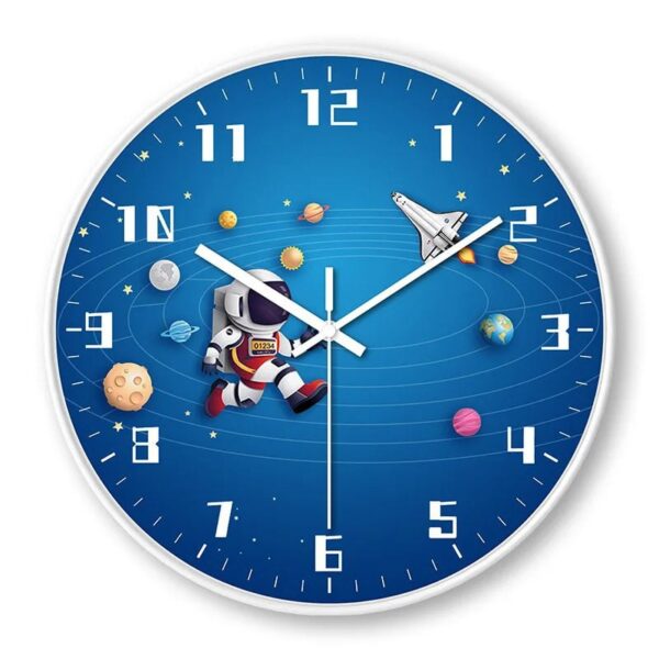 A space-themed wall clock featuring an astronaut and planets, perfect for science enthusiasts and educational decor.