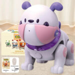 Cute robotic dog toy with voice interaction, remote control, and educational features, perfect for children’s play and learning.