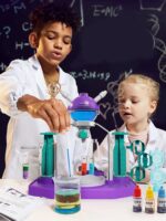 Innovative science experiment kit for kids with colorful lab equipment and educational tools.