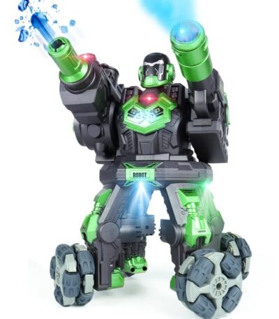Interactive robot toy for children with LED lights, sound effects, and movable arms, designed to enhance educational play and STEM learning experiences.