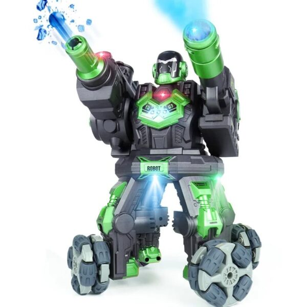 Interactive robot toy for children with LED lights, sound effects, and movable arms, designed to enhance educational play and STEM learning experiences.