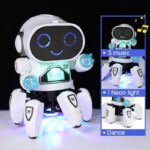 Interactive robot toy with music, neon lights, and dance functions, perfect for kids' educational and entertainment purposes.