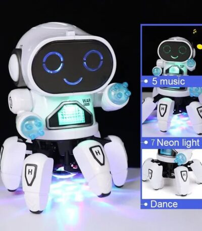 Interactive robot toy with music, neon lights, and dance functions, perfect for kids' educational and entertainment purposes.