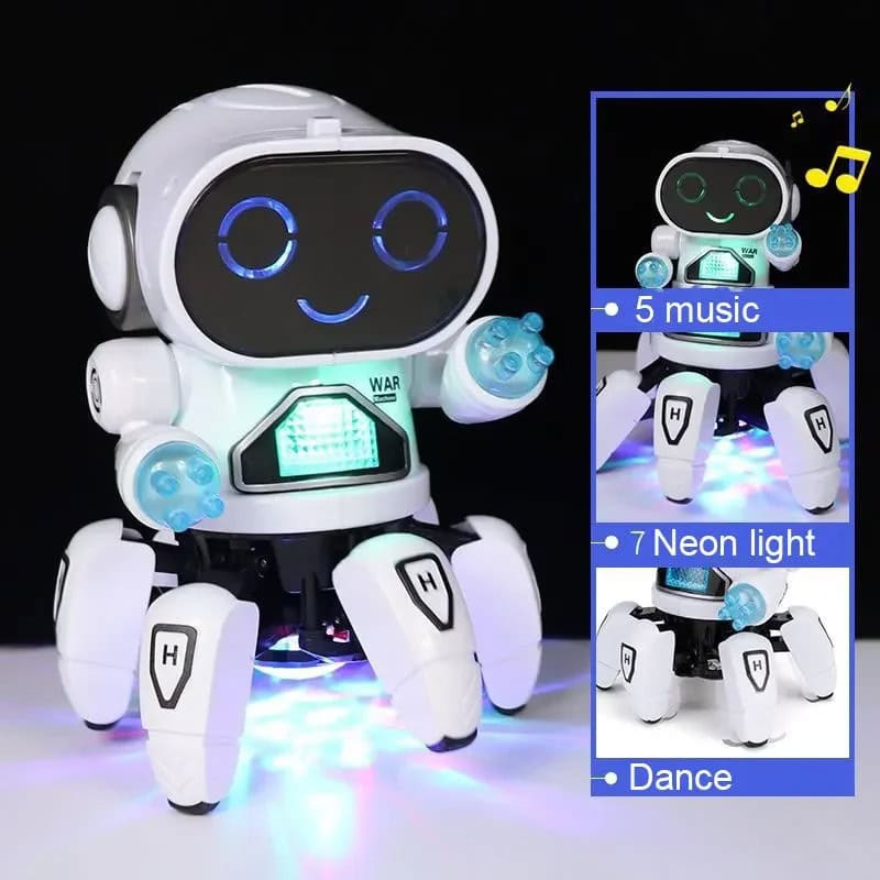 Interactive robot toy with music, neon lights, and dance functions, perfect for kids' educational and entertainment purposes.