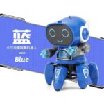 Cute blue robot toy with LED eyes and movable limbs, designed for educational and entertainment purposes. Perfect for kids interested in science gadgets and robotics.