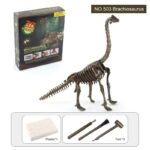Realistic Brachiosaurus dinosaur skeleton model for educational and play purposes, includes excavation tools and plaster for a fun learning experience.