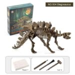 Realistic Stegosaurus dinosaur skeleton model for educational play and science learning, includes excavation tools and plaster block for hands-on fossil discovery.