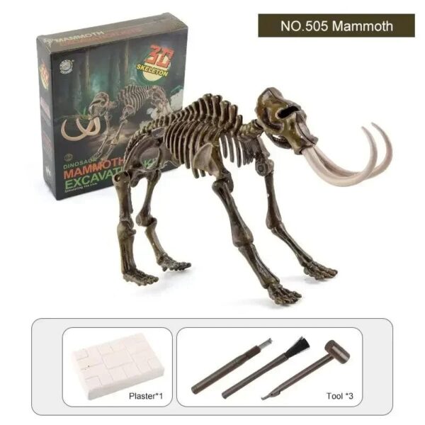 Realistic mammoth skeleton model toy for educational play, featuring detailed bones and tusks, perfect for science learning and decoration.