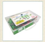 Educational circuit building kit for school labs, includes various electronic components in a clear plastic storage box.