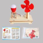 Educational DIY mini wind turbine kit with LED light and fan, perfect for science experiments and STEM learning for kids and students.
