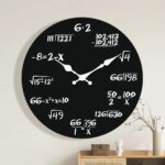 Modern wall clock featuring scientific equations and mathematical symbols, perfect for science enthusiasts and educational decor.