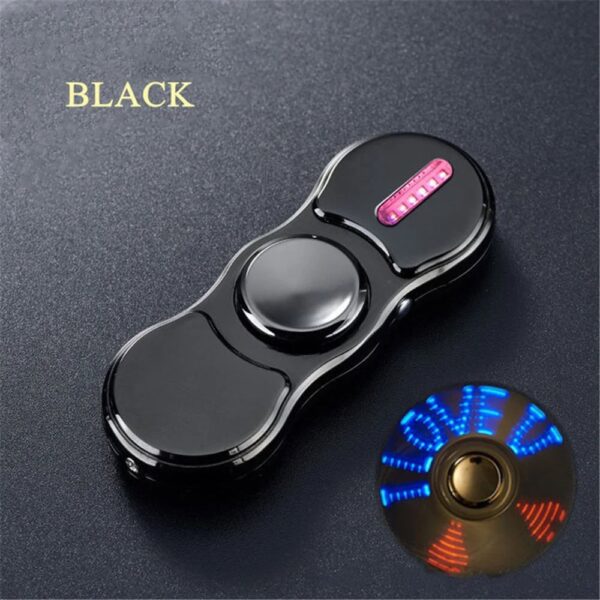 Fidget spinner featuring LED lights and a sleek black design, perfect for stress relief and focus enhancement. Compact and portable, ideal for kids and adults alike.